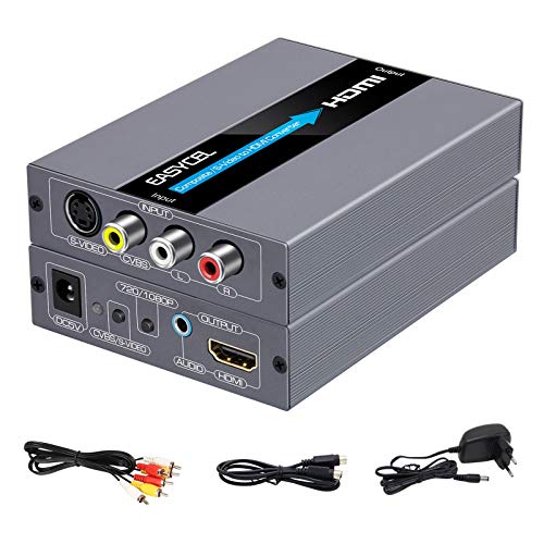 EASYCEL RCA S-Video auf HDMI Konverter, RCA Composite CVBS AV oder S-Video + R/L Audio Eingang zu HDMI Ausgang Upscale Konverter, Unterstützt 720P / 1080P Ausgangsschalter für N64, PS2, Wii, DVD von EASYCEL