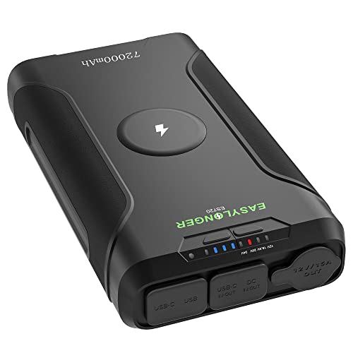 EASYLONGER ES720 Tragbare Power Station für Angeln 72000mAh/266.4Wh Akku-Backup 12V 24V Einstellbar DC Ausgang Kabelloses Ladegerät Akkupack Camping Powerbank für Outdoor Notfall von EASYLONGER