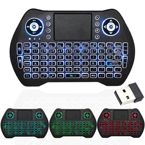 Mini Tastatur Kabellos, 2.4GHz USB-Dongle Hintergrundbeleuchtung Mini Tastatur mit Touchpad Mauskombination mit wiederaufladbarem Li-Ionen-Akku für Android TV Box PC HTPC PS3 Mac Linux Windows OS von EASYTONE