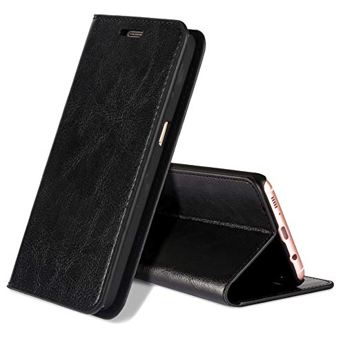 EATCYE Galaxy S9 Handyhülle,Galaxy S9 Hülle, [Echt Leder] Handyhülle Brieftasche flip Lederhülle Schutzhülle [Versteckt Magnet] Hülle für Samsung Galaxy S9 (Schwarz) von EATCYE