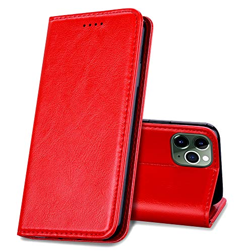 EATCYE Hülle für iPhone 11 Pro Max (6,5 Zoll), [Echtleder] Handyhülle [Extra Dünn] Brieftasche flip Lederhülle Schutzhülle [Versteckt Magnet] Premium Design Echt Leder Brieftasche - Rot von EATCYE