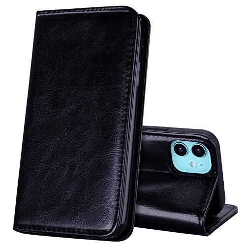 EATCYE Hülle für iPhone 12 Mini (5,4 Zoll) [Echtleder] Handyhülle [Extra Dünn] Brieftasche flip Lederhülle Schutzhülle [Versteckt Magnet] Premium Design Echt Leder Brieftasche - Schwarz von EATCYE