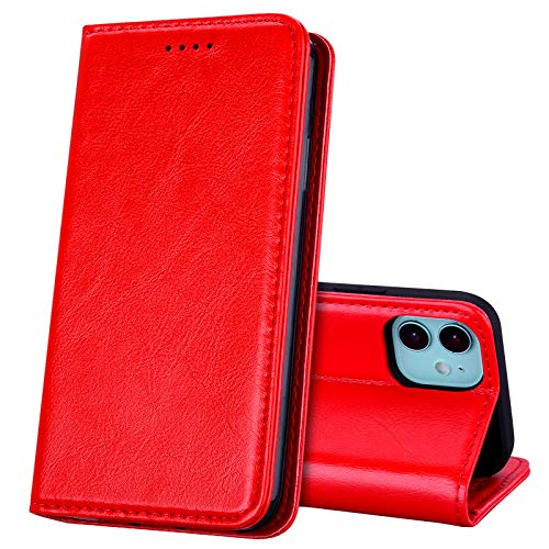EATCYE Hülle für iPhone 13 (6,1 Zoll) [Echtleder] Handyhülle [Extra Dünn] Brieftasche flip Lederhülle Schutzhülle [Versteckt Magnet] Premium Design Echt Leder Brieftasche - Rot von EATCYE