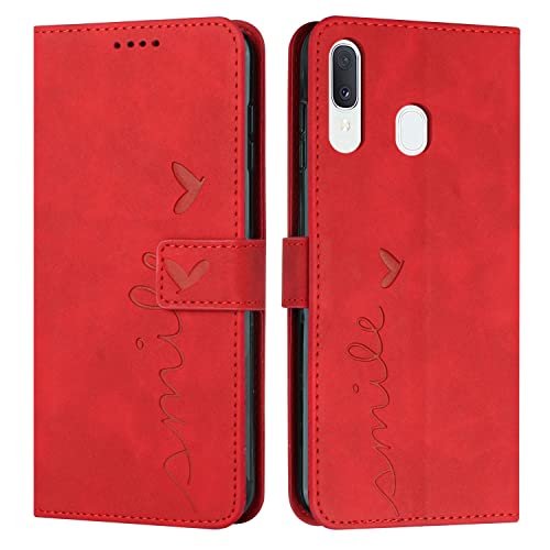 EATCYE Kompatibel mit Samsung Galaxy A20 / A30 Hülle, Klapphülle Samsung Galaxy A20 / A30 Premium PU Leder Brieftasche Schutzhülle [Kartenfach][Ständer], Handyhülle für Samsung A20 / A30 (#Rot) von EATCYE