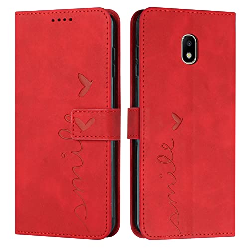 EATCYE Kompatibel mit Samsung Galaxy J3 2017 / J330 Hülle, Klapphülle Samsung J3 2017/J330 Premium PU Leder Brieftasche Schutzhülle [Kartenfach][Ständer], Handyhülle für Samsung J3 2017/J330 (#Rot) von EATCYE