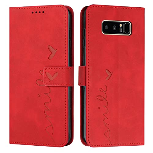 EATCYE Kompatibel mit Samsung Galaxy Note 8 Hülle, Klapphülle Samsung Galaxy Note 8 Premium PU Leder Brieftasche Schutzhülle [Kartenfach][Ständer], Handyhülle für Samsung Galaxy Note 8 (#Rot) von EATCYE
