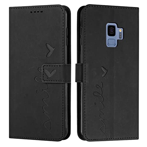 EATCYE Kompatibel mit Samsung Galaxy S9 Hülle, Klapphülle Samsung Galaxy S9 Premium PU Leder Brieftasche Schutzhülle [Kartenfach][Ständer], Handyhülle für Samsung Galaxy S9 (#Schwarz) von EATCYE