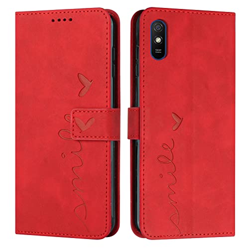 EATCYE Kompatibel mit Xiaomi Redmi 9A / 9i / 9AT Hülle, Klapphülle Redmi 9A / 9i / 9AT Premium PU Leder Brieftasche Schutzhülle [Kartenfach][Ständer], Handyhülle für Redmi 9A / 9i / 9AT (#Rot) von EATCYE