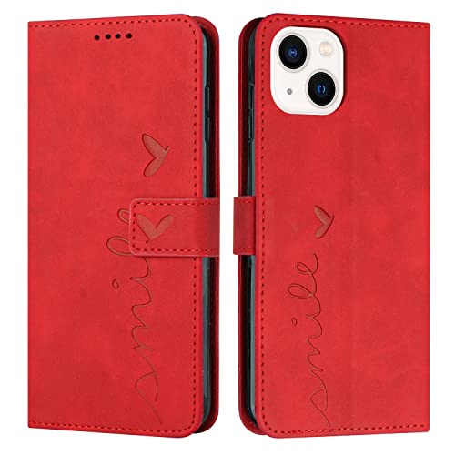 EATCYE Kompatibel mit iPhone 15(6,1 Zoll) Hülle, Klapphülle iPhone 15 Premium PU Leder Brieftasche Schutzhülle [Kartenfach][Ständer], Handyhülle für iPhone 15 (#Rot) von EATCYE