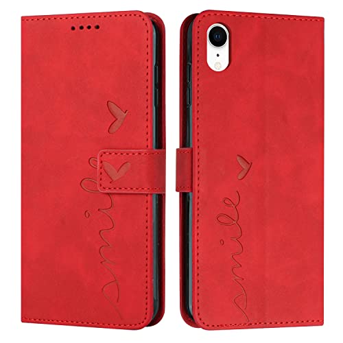 EATCYE Kompatibel mit iPhone XR (6,1 Zoll) Hülle, Klapphülle iPhone XR (6,1 Zoll) Premium PU Leder Brieftasche Schutzhülle [Kartenfach][Ständer], Handyhülle für iPhone XR (6,1 Zoll) (#Rot) von EATCYE