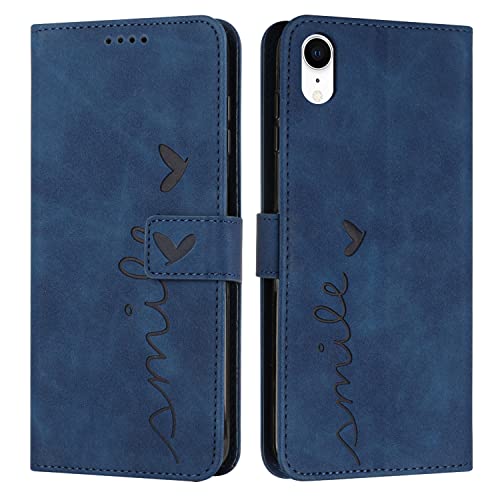 EATCYE Kompatibel mit iPhone XR (6,1 Zoll) Hülle, Klapphülle iPhone XR (6,1 Zoll) Premium PU Leder Brieftasche Schutzhülle [Kartenfach][Ständer], Handyhülle für iPhone XR (6,1 Zoll) (Blau) von EATCYE