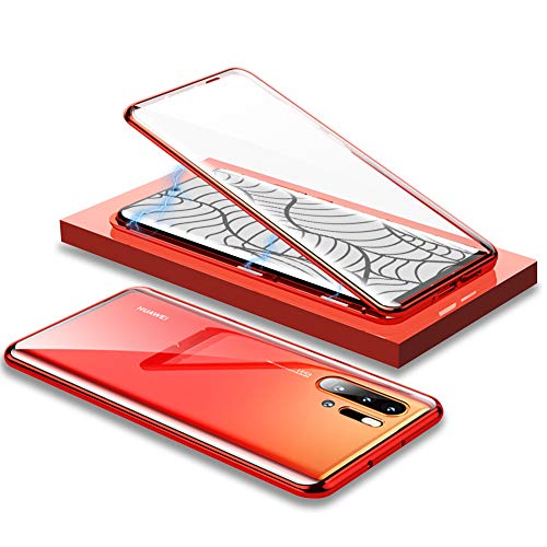 EATCYE Kompatible mit Huawei P30 Pro Hülle, Ultra Dünn Magnetische Adsorption Metallrahmen Hülle 360 Grad Komplettschutz mit Doppelseitig Gehärtetes Glas Transparente Displayschutzfolie (Rot) von EATCYE