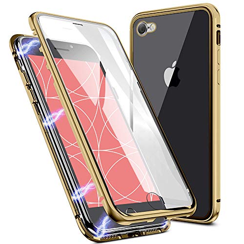 EATCYE Kompatible mit iPhone 6S Plus/6 Plus Hülle (5,5 Zoll), Magnetische Adsorption Metallrahmen Hülle 360 Grad Komplettschutz mit Doppelseitig Gehärtetes Glas Transparente Displayschutzfolie(Gold) von EATCYE