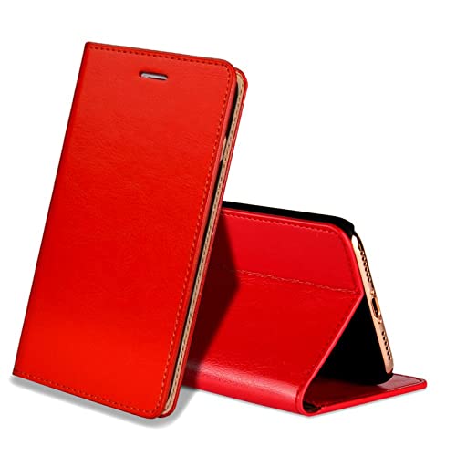 EATCYE iPhone X Handyhülle,iPhone X Hülle, [Echt Leder] Handyhülle [Extra Dünn] Brieftasche flip Lederhülle Schutzhülle [Versteckt Magnet] Echt Leder Brieftasche Hülle für Apple iPhone X (Rot) von EATCYE