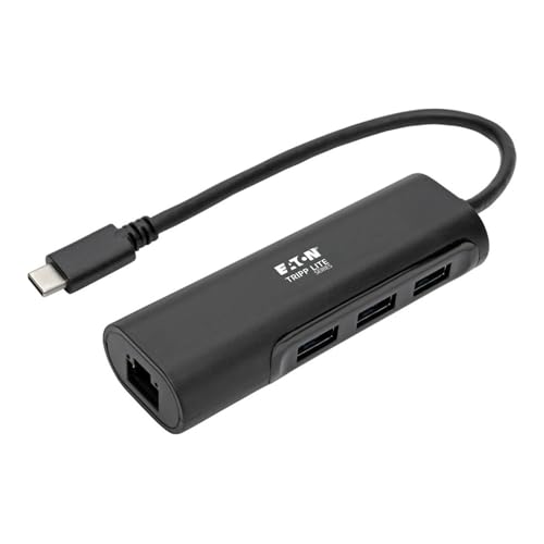 Eaton USB-C Multiport Hub Adapter Konverter mit 3 USB-A 3.0 Ports, Gigabit Ethernet Port Gbe, Thunderbolt 3 kompatibel, Schwarz, Plug-and-Play Keine Treiber erforderlich (U460-003-3A1GB) von EATON