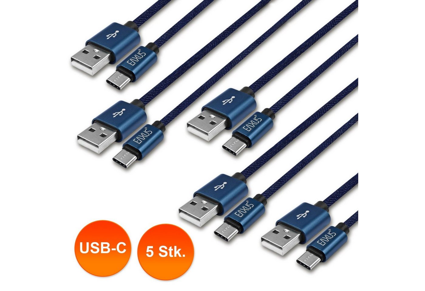 EAXUS 1 Meter USB-C Kabel im Jeans-Look USB-Kabel, USB Typ A, USB-C, (100 cm), Lade- & Datenkabel von EAXUS