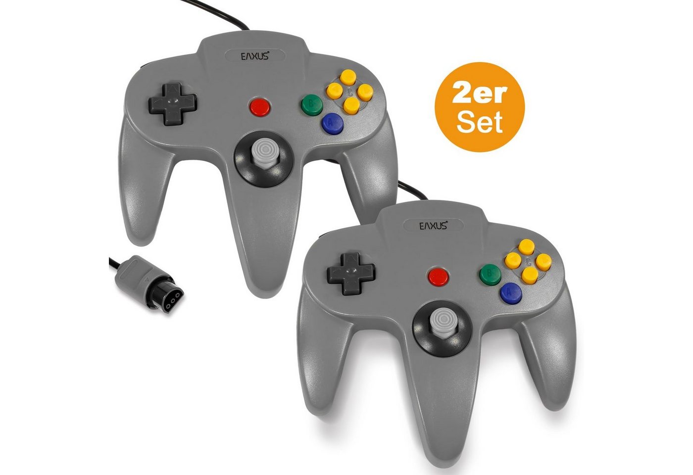 EAXUS Gamepad für Nintendo 64 in Schwarz/Grau Controller (2 St., für N64) von EAXUS