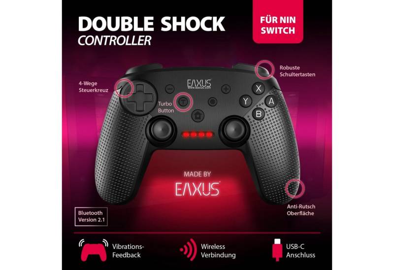 EAXUS Kabelloser DoubleShock Controller für Nintendo Switch Switch-Controller (1 St., Bluetooth Gamepad, mit Turbo-Funktion) von EAXUS