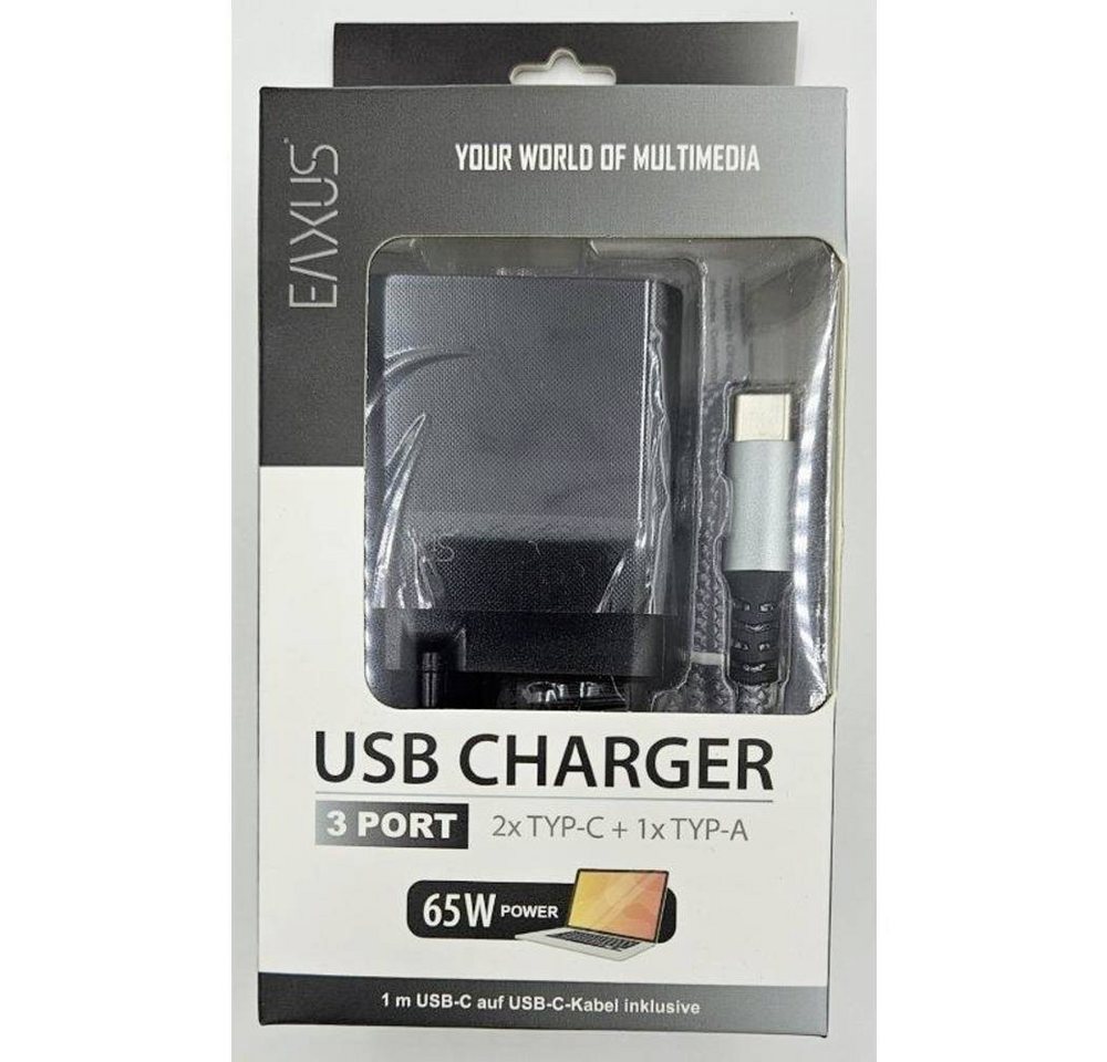 EAXUS USB Ladegerät 2x Typ-C + 1x A, 65 W + Kabel USB-Ladegerät (Inkl. LED-Beleuchtung) von EAXUS