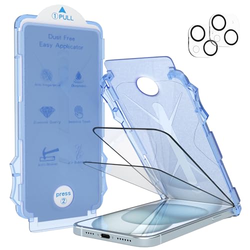 EAZY CASE - 2x Display Schutzglas kompatibel mit iPhone 15 Plus inkl. 2x Kameraschutz für iPhone 15 Plus Displayschutz Ultra Klar Schutz Glas Folie mit Installationshilfe Blasenfrei Transparent von EAZY CASE