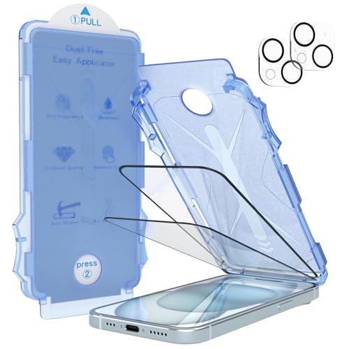 EAZY CASE - 2x Display Schutzglas kompatibel mit iPhone 15 inkl. 2x Kameraschutz für iPhone 15 Displayschutz Ultra Klar Schutz Glas Folie mit Installationshilfe Blasenfrei Transparent von EAZY CASE