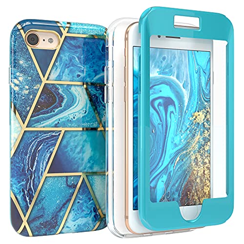 EAZY CASE 360 Grad Hülle kompatibel mit iPhone SE (2022/2020) / iPhone 8/7 mit Kameraschutz, Premium Full Cover, Case mit Displayschutz, Schutzhülle, Handyhülle, Komplett-Schutz Cover, Blau von EAZY CASE