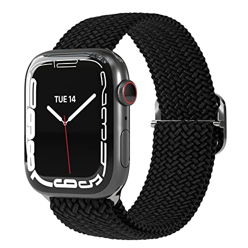 EAZY CASE Armband kompatibel mit Apple Watch 41mm 40mm 38mm verstellbares Ersatzarmband aus Stoff, Solo Loop kompatibel mit Apple Watch Serie 9 8 7 6 5 4 3 2 1 SE für Damen und Herren Schwarz von EAZY CASE