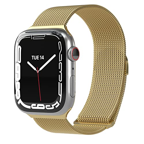 EAZY CASE Armband kompatibel mit Apple Watch 49mm 45mm 44mm 42 mm verstellbares Mesh Ersatzarmband aus Metall für Apple Watch Serie 9 8 7 6 5 4 3 2 1 SE Ultra für Damen und Herren, Gold von EAZY CASE