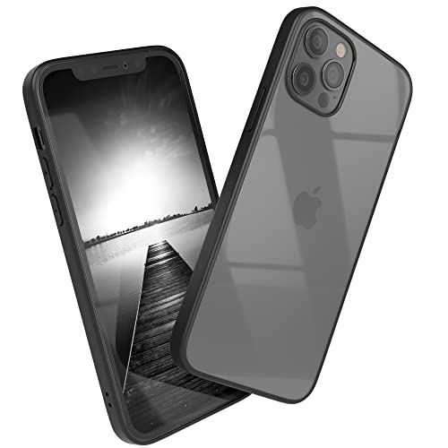 EAZY CASE Clear Hybrid Bumper Hülle kompatibel mit iPhone 12/12 Pro, Handyhülle mit Ultra Aufprallschutz, Stoßfest und Kratzfest, dünne Schutzhülle mit Kameraschutz, Slim Cover Handy Case, Schwarz von EAZY CASE