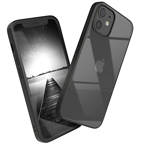 EAZY CASE Clear Hybrid Bumper Hülle kompatibel mit iPhone 12 Mini, Handyhülle mit Ultra Aufprallschutz, Stoßfest und Kratzfest, dünne Schutzhülle mit Kameraschutz, Slim Cover Handy Case, Schwarz von EAZY CASE