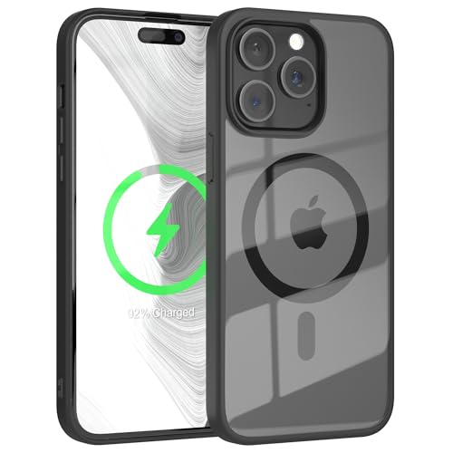 EAZY CASE Crystal TPU Hülle kompatibel mit iPhone 15 Pro Max kompatibel mit Qi-Charging, Silikon mit Kameraschutz, Slimcover, Handyhülle, Silikonhülle, Backcover, Durchsichtig, Transparent/Schwarz von EAZY CASE