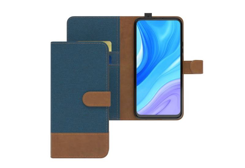 EAZY CASE Handyhülle Bookstyle Jeans für P Smart Pro /Y9s /Honor 9X Pro 6,59 Zoll, Klappcase mit Standfunktion und Kartenfach Stoff Schutzhülle Blau von EAZY CASE