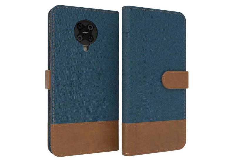 EAZY CASE Handyhülle Bookstyle Jeans für Poco F2 Pro / Redmi K30 Pro 6,67 Zoll, Klappcase mit Standfunktion und Kartenfach Stoff Schutzhülle Blau von EAZY CASE