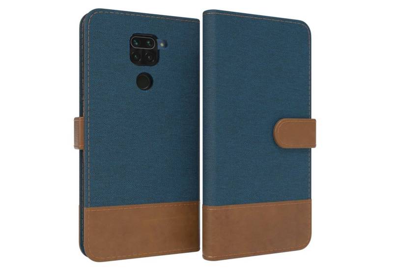 EAZY CASE Handyhülle Bookstyle Jeans für Redmi Note 9 / Redmi 10X 4G 6,53 Zoll, Klappcase mit Standfunktion und Kartenfach Stoff Schutzhülle Blau von EAZY CASE