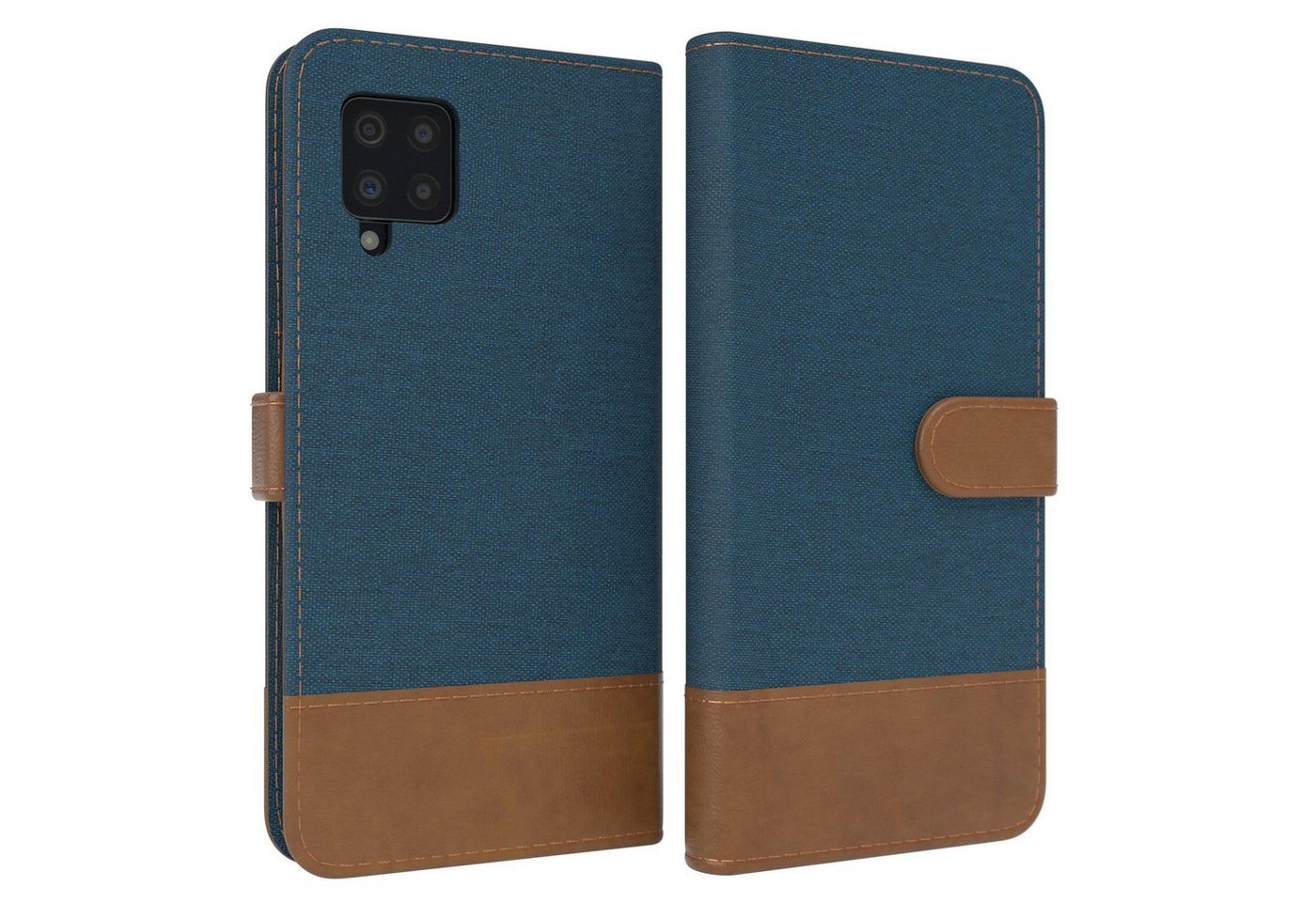 EAZY CASE Handyhülle Bookstyle Jeans für Samsung Galaxy A42 5G 6,6 Zoll, Klappcase mit Standfunktion und Kartenfach Stoff Schutzhülle Blau von EAZY CASE