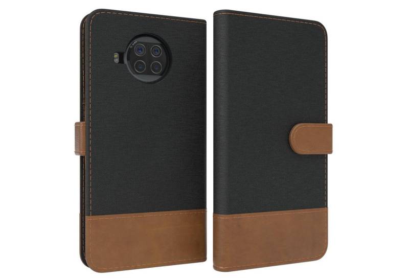 EAZY CASE Handyhülle Bookstyle Jeans für Xiaomi Mi 10T Lite 6,67 Zoll, Handytasche Jeans mit Standfunktion und Visitenkartenfach Schwarz von EAZY CASE