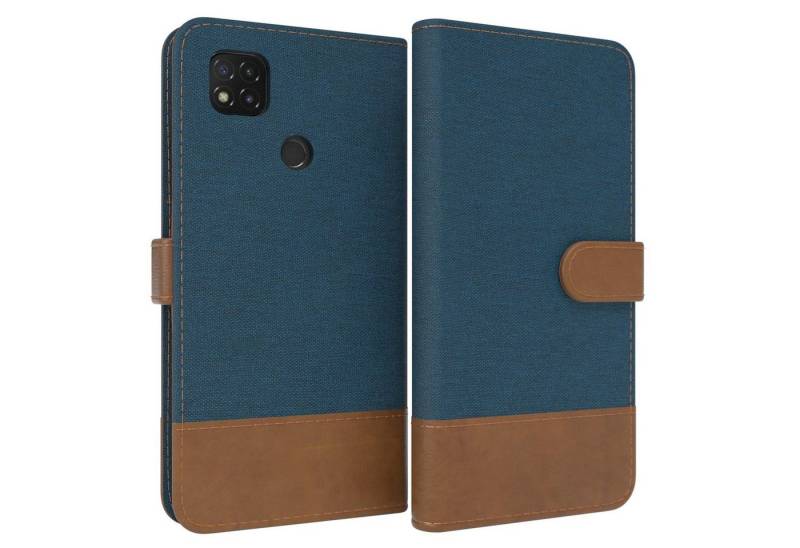 EAZY CASE Handyhülle Bookstyle Jeans für Xiaomi Redmi 9C 6,53 Zoll, Klappcase mit Standfunktion und Kartenfach Stoff Schutzhülle Blau von EAZY CASE
