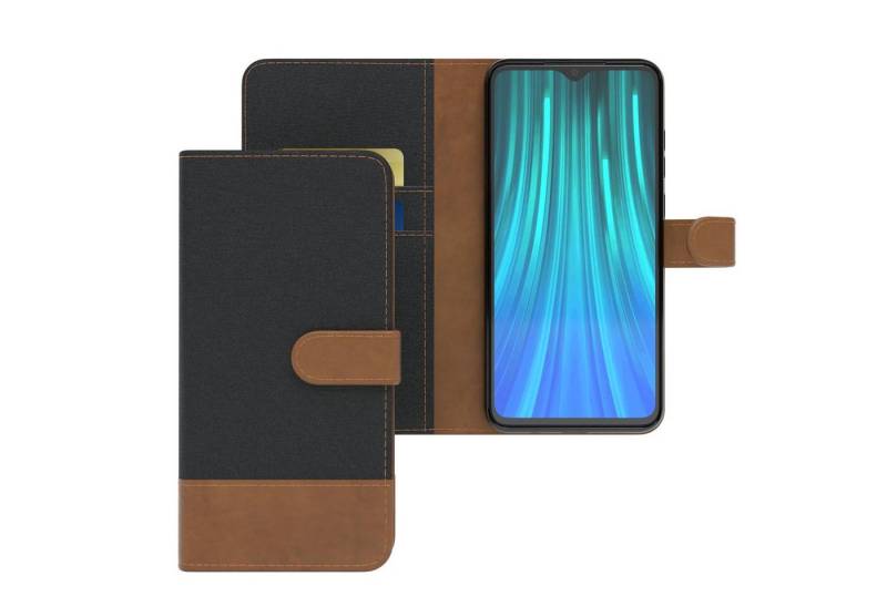 EAZY CASE Handyhülle Bookstyle Jeans für Xiaomi Redmi Note 8 Pro 6,53 Zoll, Handytasche Jeans mit Standfunktion und Visitenkartenfach Schwarz von EAZY CASE