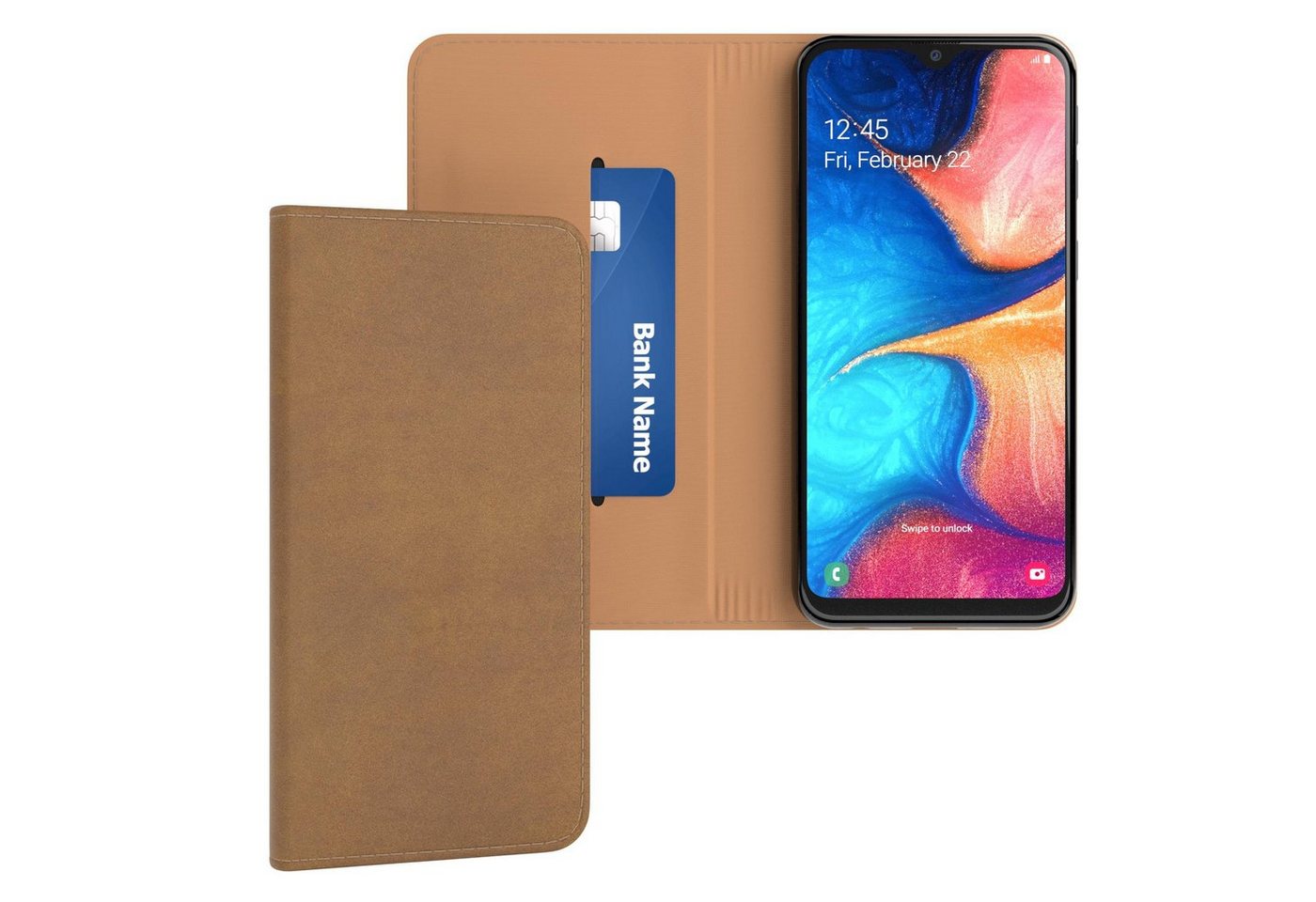 EAZY CASE Handyhülle Bookstyle Vintage für Samsung Galaxy A20e 5,8 Zoll, Tasche Kunstleder, Hülle, Klapptasche, Etui, Handytasche mit Standfunktion, Handy Klapphülle, Kartenfach, Vintage Look, Bookstyle Schutzhülle, Hellbraun von EAZY CASE