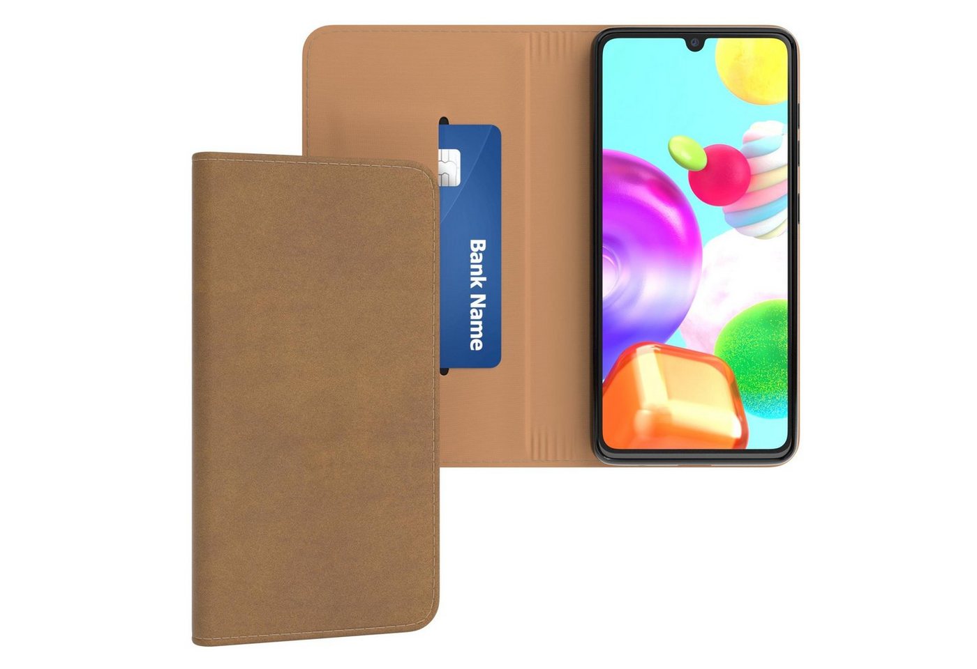 EAZY CASE Handyhülle Bookstyle Vintage für Samsung Galaxy A41 6,1 Zoll, Tasche Kunstleder Etui Handytasche mit Standfunktion Hülle Hellbraun von EAZY CASE