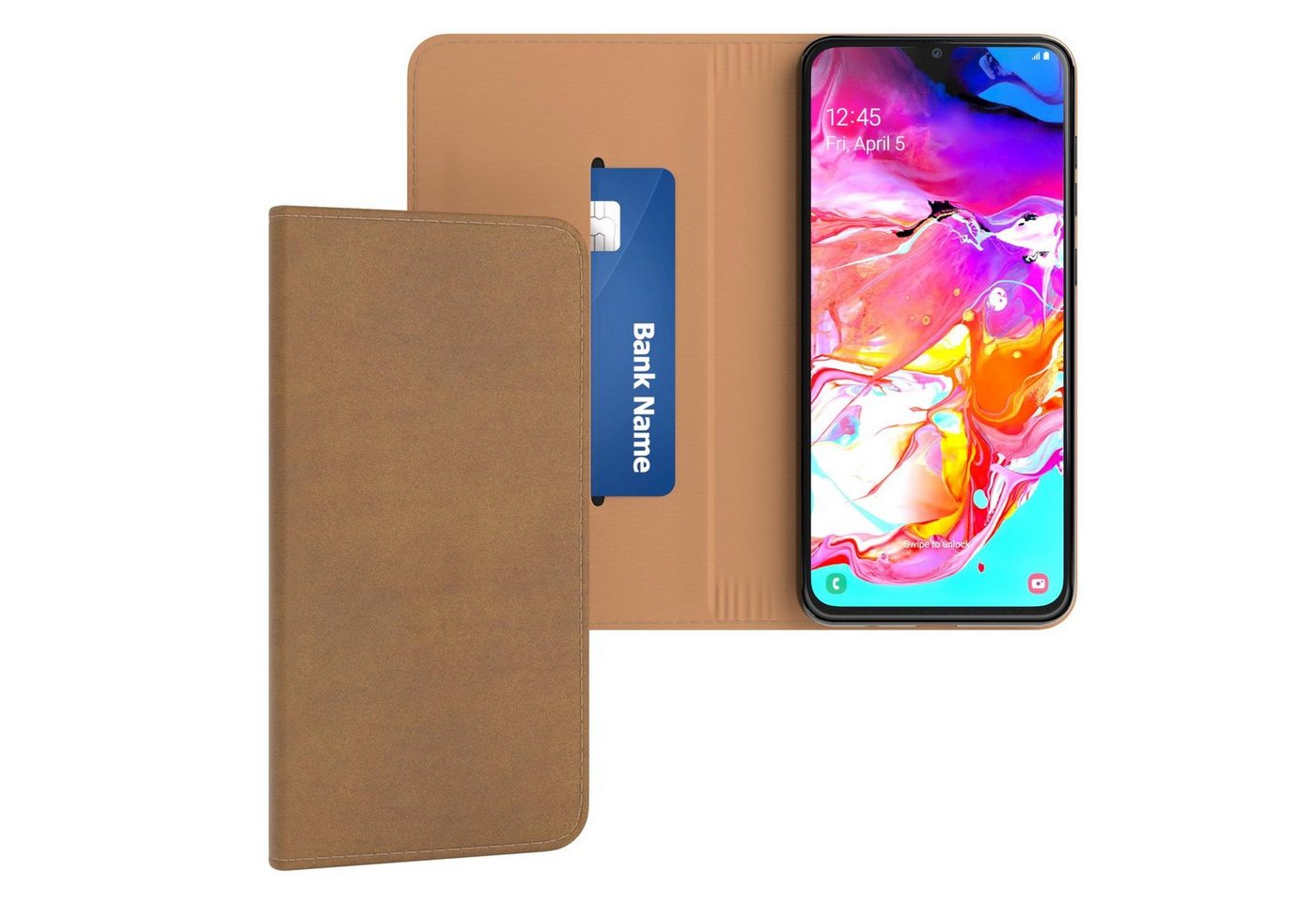 EAZY CASE Handyhülle Bookstyle Vintage für Samsung Galaxy A70 6,7 Zoll, Tasche Kunstleder Etui Handytasche mit Standfunktion Hülle Hellbraun von EAZY CASE