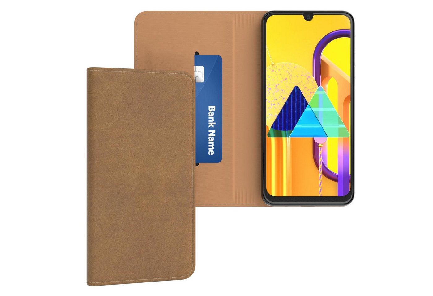 EAZY CASE Handyhülle Bookstyle Vintage für Samsung Galaxy M30s / M21 6,4 Zoll, Tasche Kunstleder Etui Handytasche mit Standfunktion Hülle Hellbraun von EAZY CASE