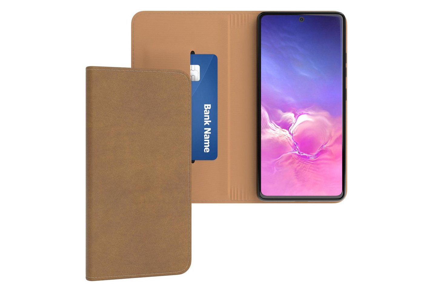 EAZY CASE Handyhülle Bookstyle Vintage für Samsung Galaxy S10 Lite 6,7 Zoll, Tasche Kunstleder Etui Handytasche mit Standfunktion Hülle Hellbraun von EAZY CASE