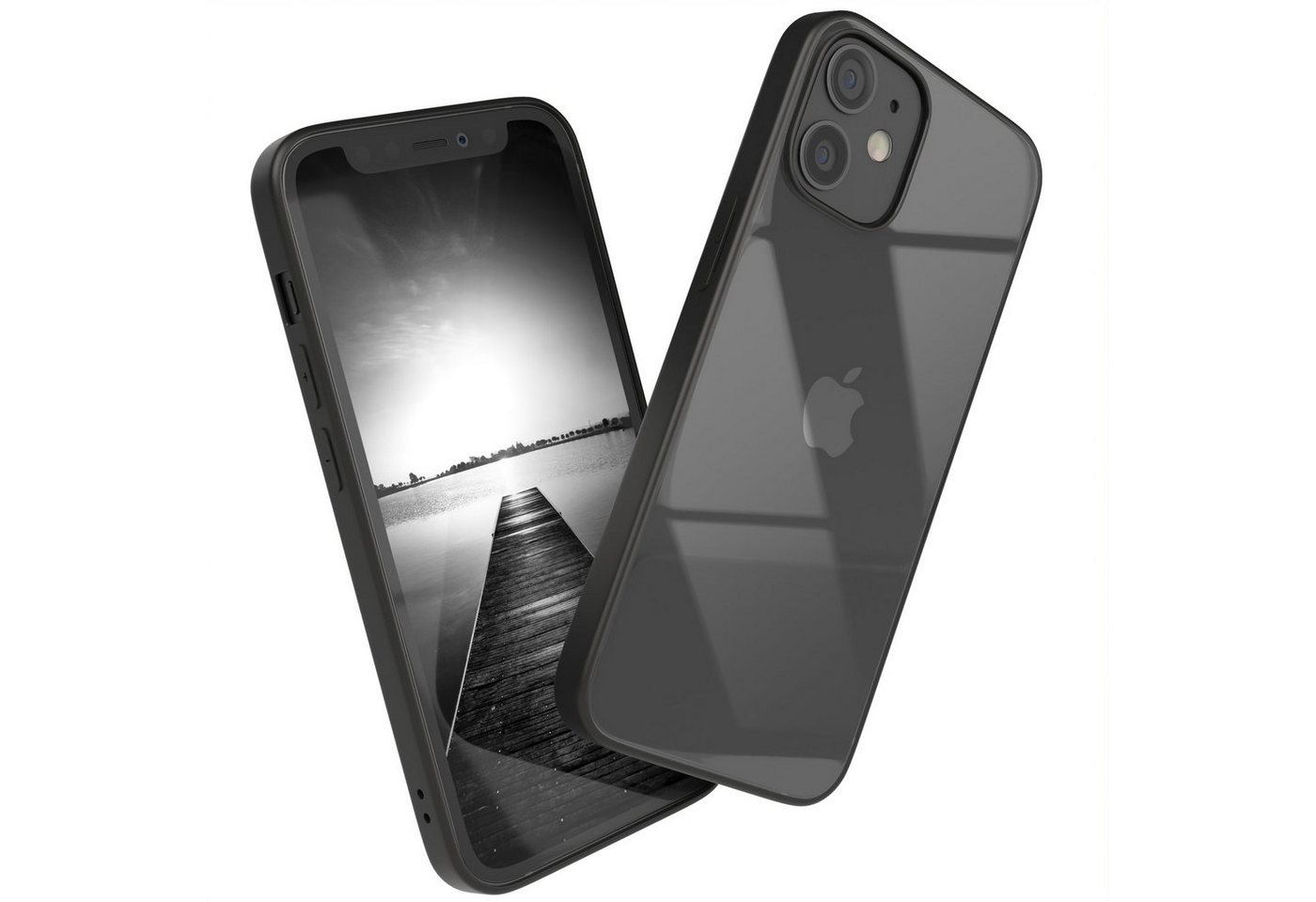EAZY CASE Handyhülle Bumper Case für Apple iPhone 12 Mini 5,4 Zoll, Hülle Durchsichtig kratzfest Back Cover mit Displayschutz Schwarz von EAZY CASE