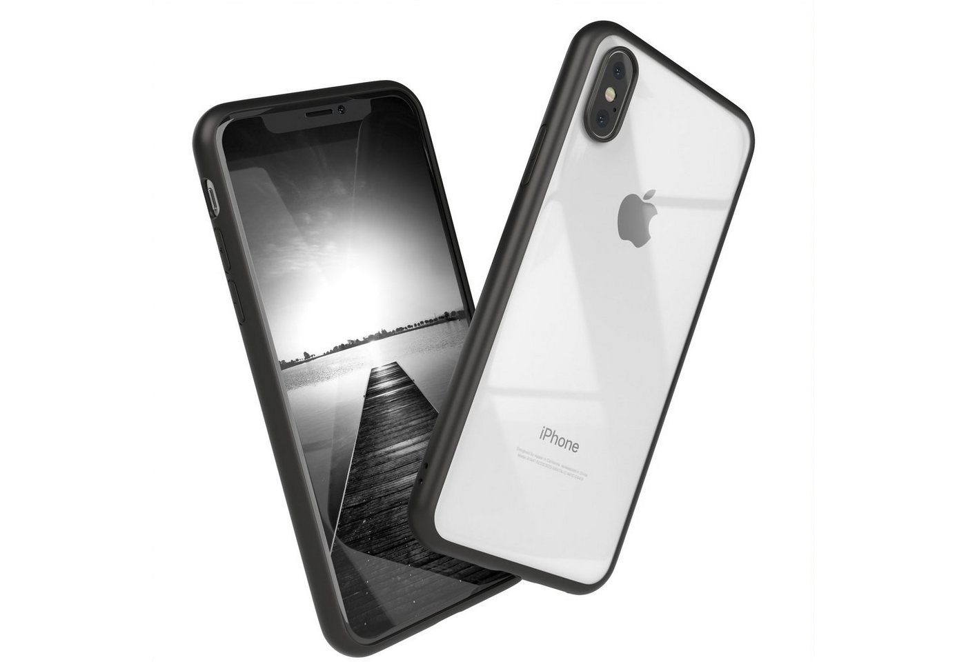 EAZY CASE Handyhülle Bumper Case für Apple iPhone X / iPhone XS 5,8 Zoll, Hülle Durchsichtig kratzfest Back Cover mit Displayschutz Schwarz von EAZY CASE
