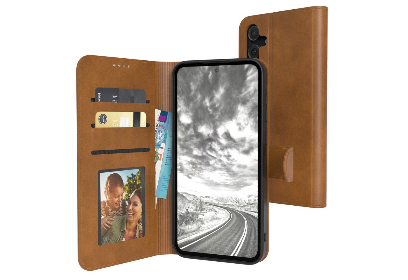 EAZY CASE Handyhülle Business Handytasche Kartenfach Samsung Galaxy A35 6,6 Zoll, Flipcase mit Sichtfenster für Foto Klapp Hülle Kartenetui Hellbraun von EAZY CASE