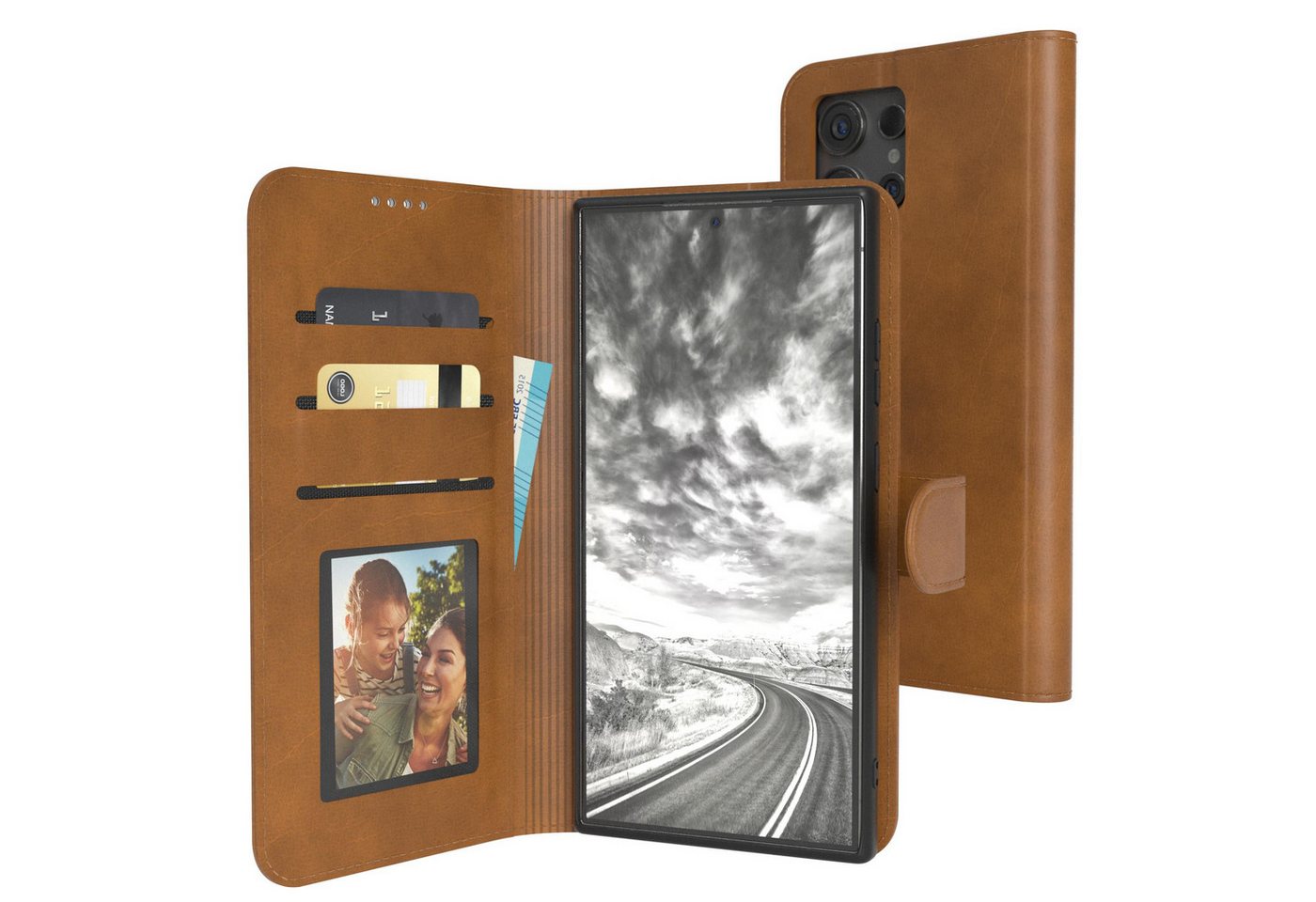 EAZY CASE Handyhülle Business Handytasche für Samsung Galaxy S24 Ultra 6,8 Zoll, Flipcase mit Sichtfenster für Foto Klapp Hülle Kartenetui Hellbraun von EAZY CASE