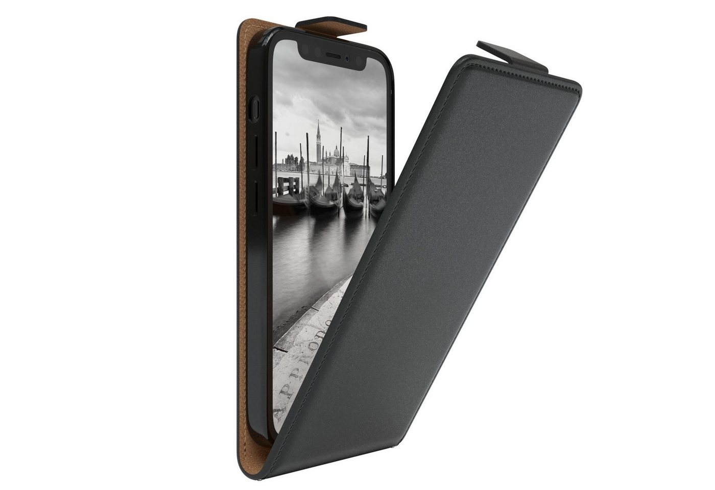 EAZY CASE Handyhülle Flipcase für Apple iPhone 12 Mini 5,4 Zoll, Tasche Klapphülle Handytasche zum Aufklappen Etui Kunstleder Schwarz von EAZY CASE