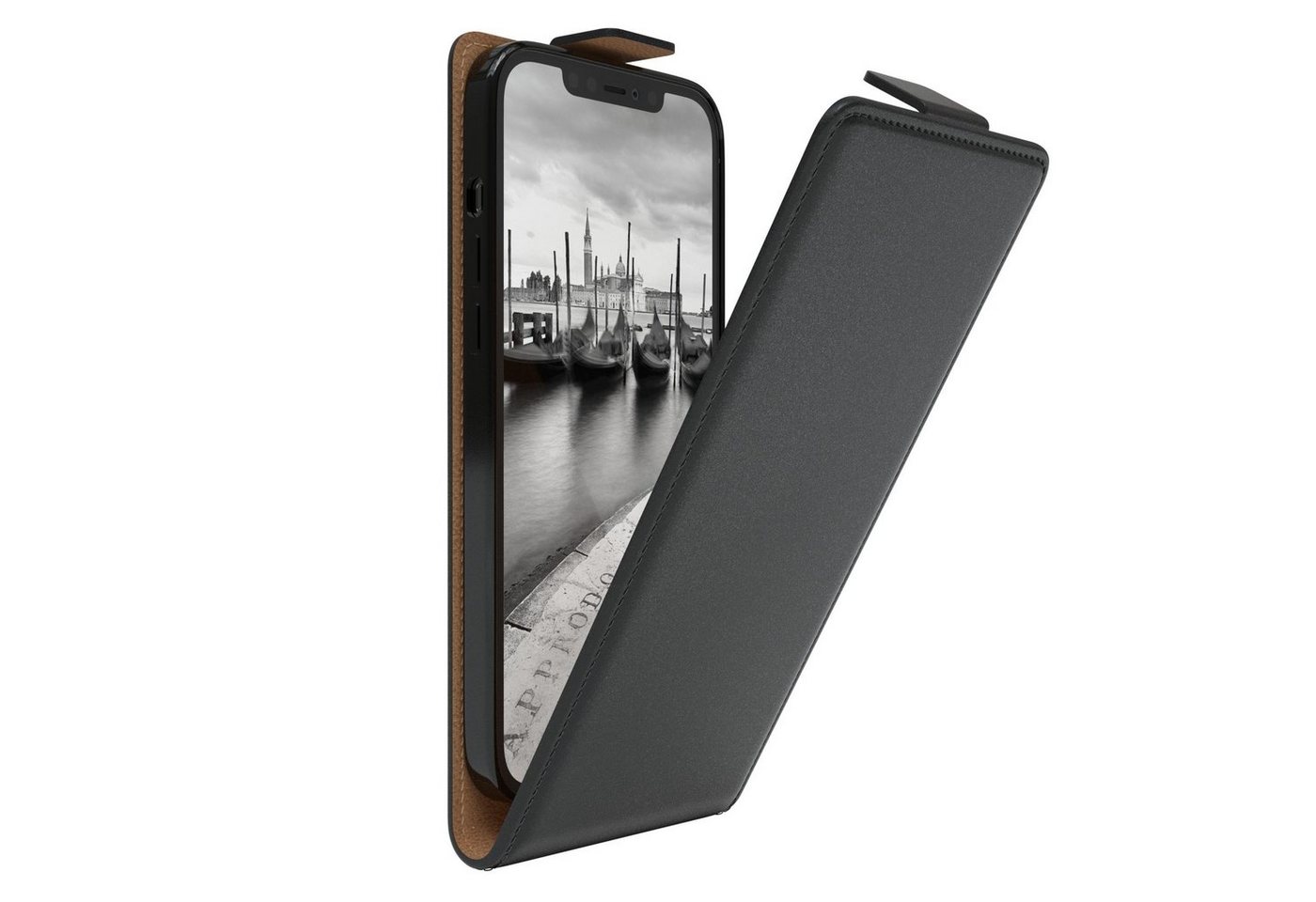 EAZY CASE Handyhülle Flipcase für Apple iPhone 12 Pro Max 6,7 Zoll, Tasche Klapphülle Handytasche zum Aufklappen Etui Kunstleder Schwarz von EAZY CASE