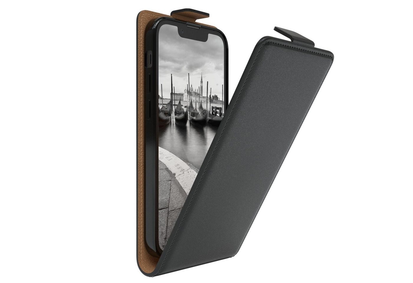 EAZY CASE Handyhülle Flipcase für Apple iPhone 13 Mini 5,4 Zoll, Tasche Klapphülle Handytasche zum Aufklappen Etui Kunstleder Schwarz von EAZY CASE